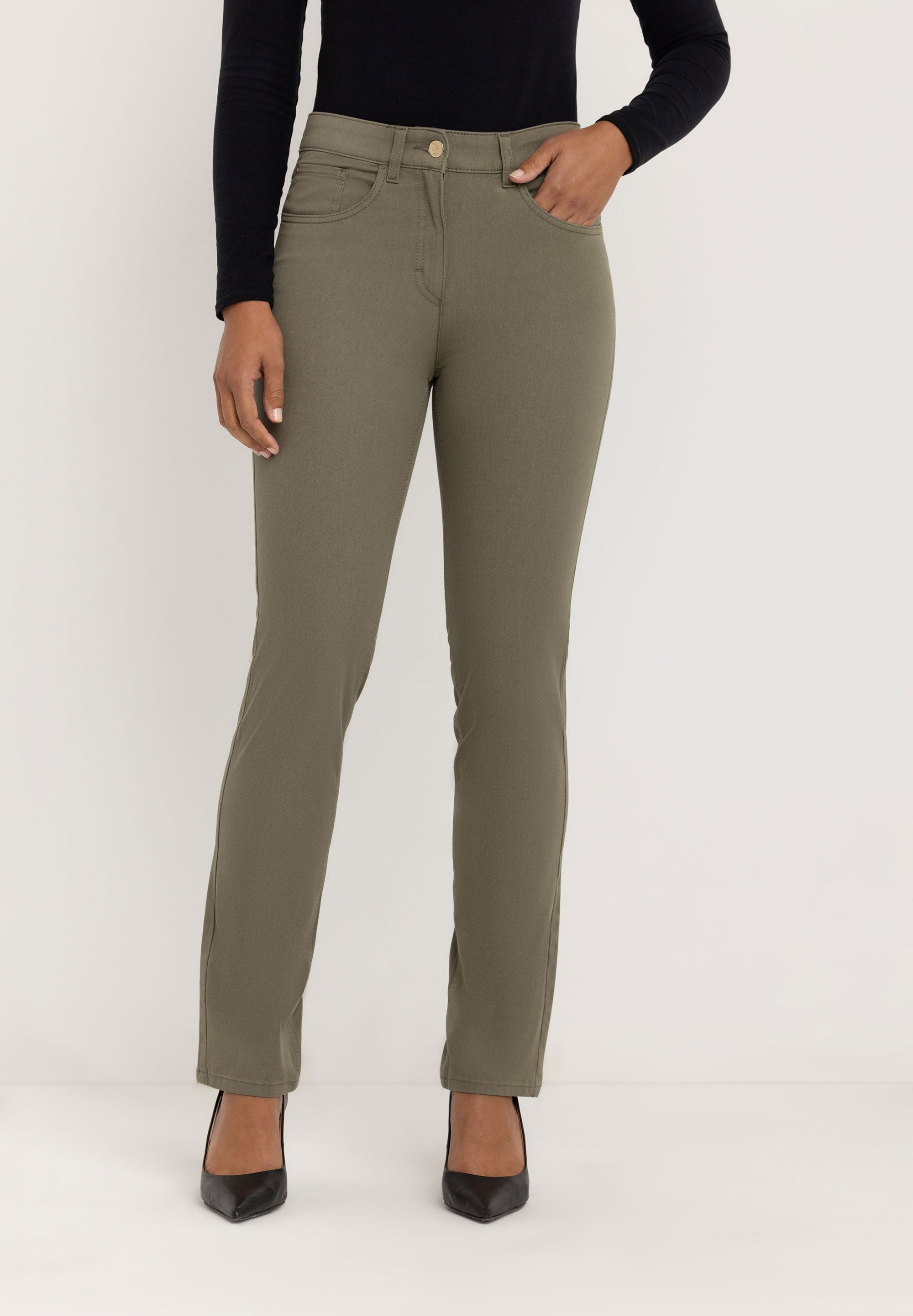 Kora Coloured Straight Broek | Mud Green
