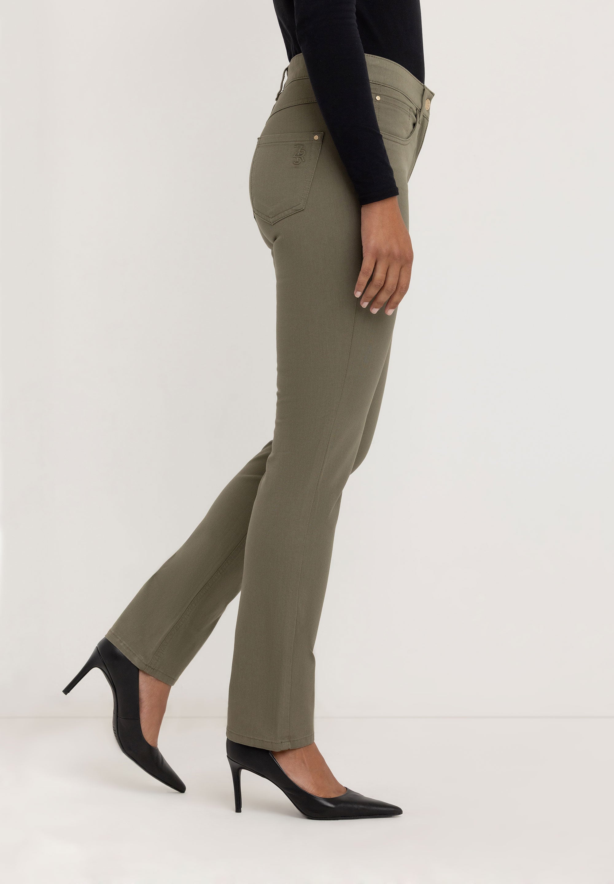 Kora Coloured Straight Broek | Mud Green